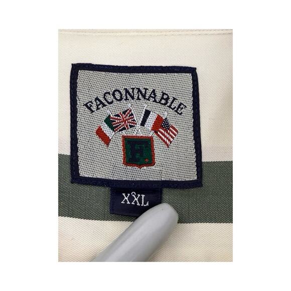 Faconnable Men's XXL 2XL White Stripe Embroidered Crest Button Up Academia - Picture 15 of 15